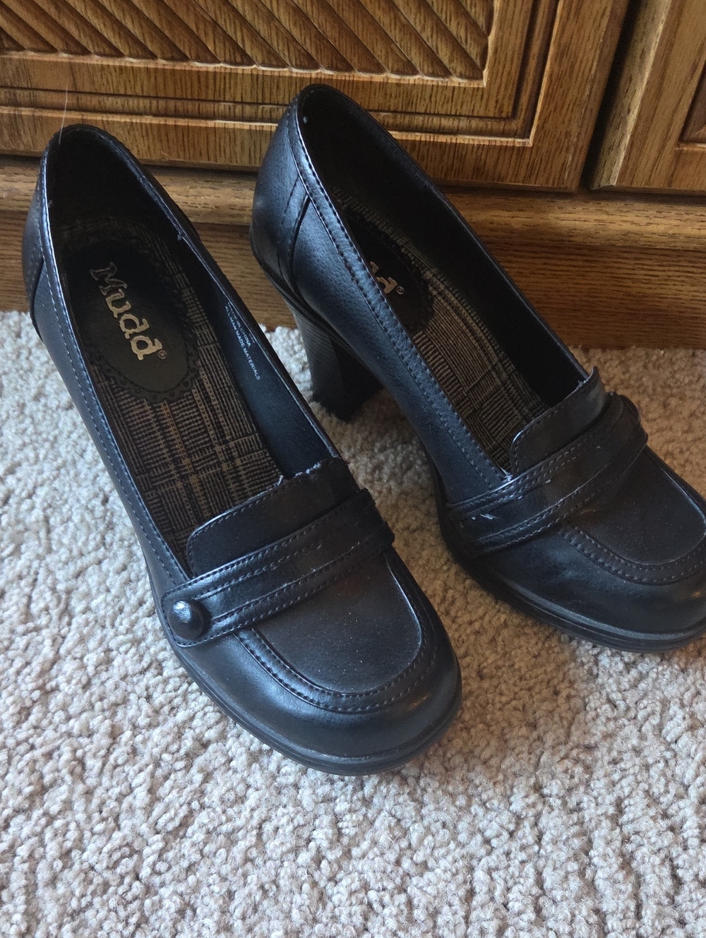 Mudd Black Leather-Look Heeled Loafers